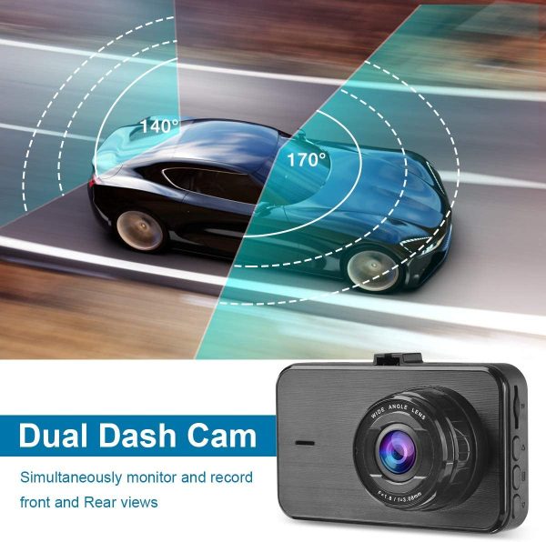 Dash Cam Front and Rear with SD Card FHD 1080P 3??IPS Screen Dual Camera Dash Cams DVR Car Driving Recorder 170??Wide Angle HDR Dashboard Camera Night Vision Parking Mode Motion Detection Loop Recording - Image 6