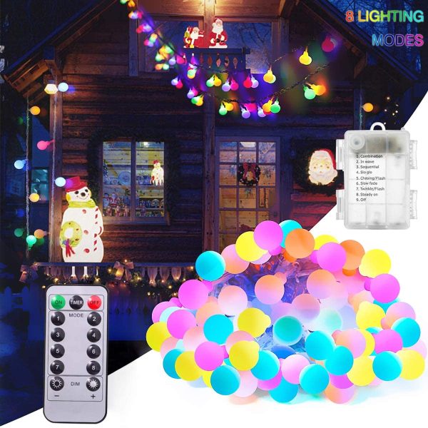 Christmas Colorful Battery Fairy Lights - 5M 50led Blub Fairy Lights with 8 Lighting Modes Waterproof Fairy Light for Christmas Tree Wedding Party Home Bedroom(Colorful) - Image 2