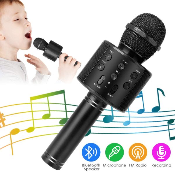 Karaoke Wireless Bluetooth Microphone, 5-in-1 Portable Handheld Karaoke Mic Speaker Player Recorder with Adjustable Remix FM Radio for Kids Adults Birthday Party KTV Christmas (Black) - Image 6