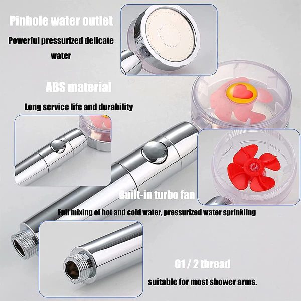 Propeller Driven Shower Head Set,360??Rotating Power Turbocharged Shower Heads,High Pressure Handheld Showers with 1.5m Hose and 2 Filter for Bathroom (Golden) - Image 2