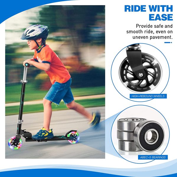 BELEEV Scooter for Kids, 2 Wheels Folding Kick Scooter for Children Girl and Boys, 3 Adjustable Height, Flashing Light Wheels, with Kickstand