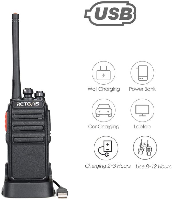 Retevis RT24 Walkie Talkies PMR446 License-free Two Way Radio 16 Channels Scan TOT with USB Charger and Earpieces (Black, 2 Pairs)