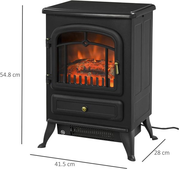 HOMCOM Freestanding Electric Fire Place Indoor Heater Glass View Log Wood Burning Effect Flame Portable Fireplace Stove 1800W MAX - Image 5