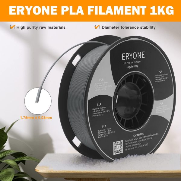 PLA Filament 1.75mm, 3D Printer Filament PLA, +/-0.03mm, 1kg(2.2lbs)/Spool, Agate Grey - Image 5