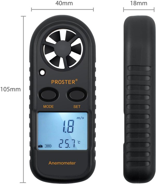 Proster Anemometer Digital LCD Wind Speed Meter Gauge Air Flow Velocity Measurement Thermometer with Backlight for RC Drones Helicopter Windsurfing Kite Flying Sailing Surfing Fishing Etc - Image 5