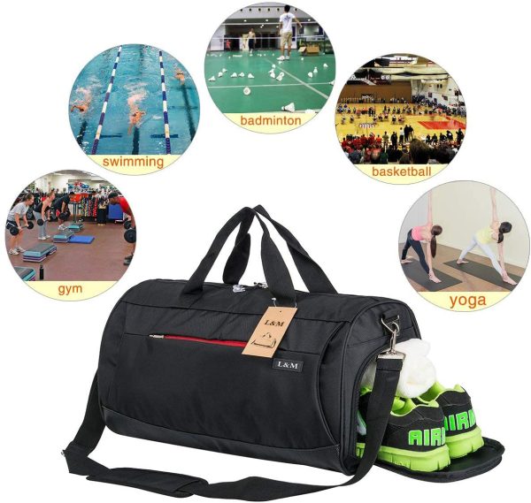 marcello Sports Gym Bag with Wet Pocket & Shoes Compartment Travel Duffel Bag Large Holdall Gear Bag for Men and Women (Black, L) - Image 2