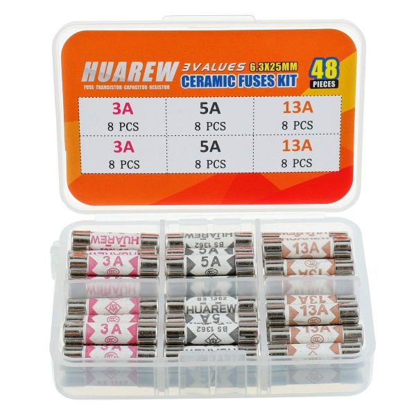 HUAREW 3 Values 48 Pcs 6.3x25 mm BS1362 3A 5A 13A 240 V 0.248x0.984 Inch Ceramic Tube Fuses Assortment Kit - Image 2