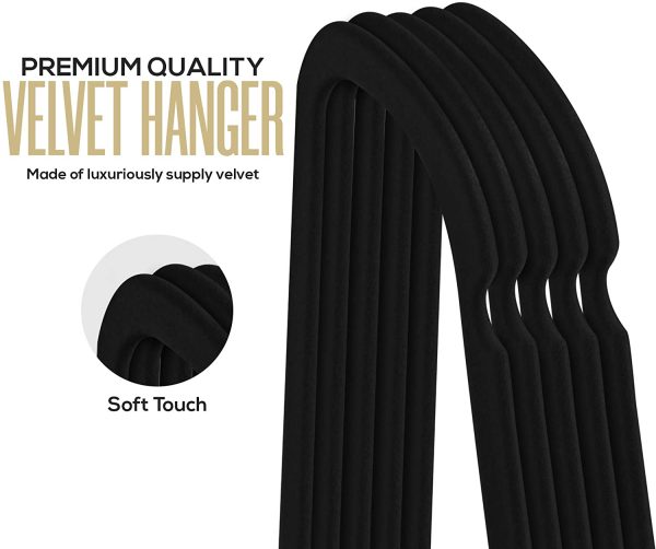 Premium Non-Slip Velvet Hangers [Set of 50] (42cm) ?C Heavy Duty Velvet Suit Hangers with Tie Bar, 360 degree rotatory hook ?C Space saving, sturdy to hold Jacket, Jumper & Pullover (Black) - Image 2