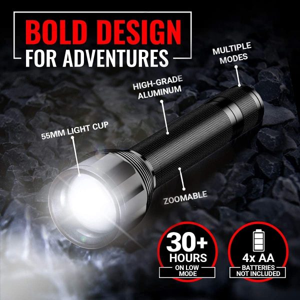 REHKITTZ LED Torch Super Bright 3000 Lumens Torches Long Working Time Camping Torch 5 Light Modes Flashlight Adjustable Focus Tactical Torch - Image 3