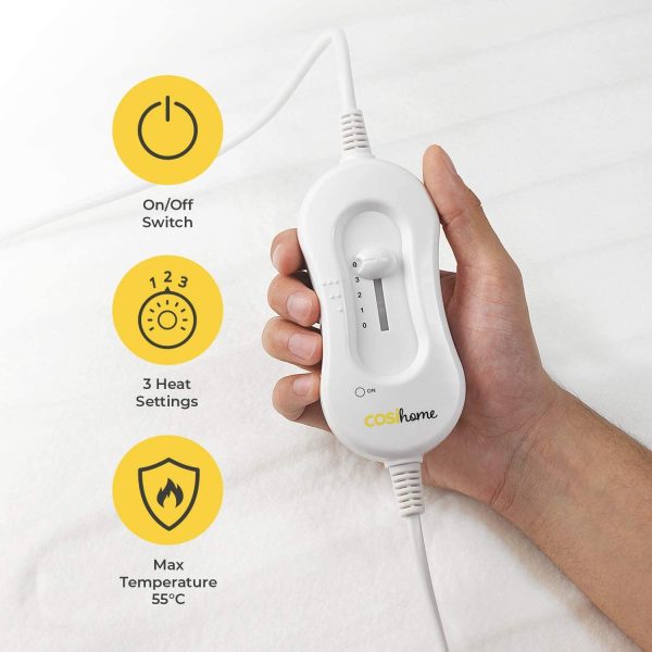 Premium Comfort Double Electric Blanket - Control with 3 Heat Settings, Polyester, White - Image 2