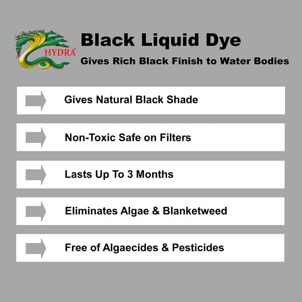 HYDRA LIQUID BLACK DYE 95ml Treats upto 399L Concentrated Liquid Dye Safe for Use in Ponds, Fountains & Water features - Image 3