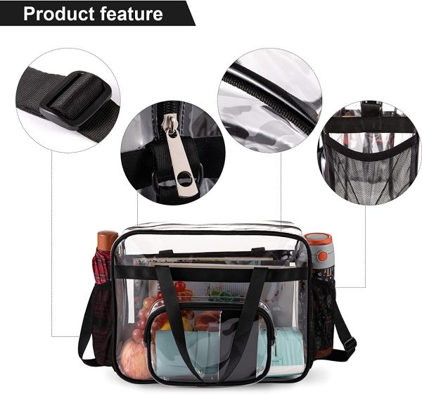 Large Clear Tote Bags Stadium Approved, See Through Crossbody Bag Transparent Bag + Adjustable Shoulder Strap - Image 3