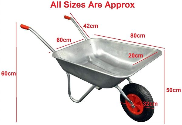 Gr8 Garden Heavy Duty Wheelbarrow 65l Litre Galvanised Steel DIY Outdoor Wheel Barrow Pneumatic Trolley Cart DIY Builders Gardening Tool - Image 2