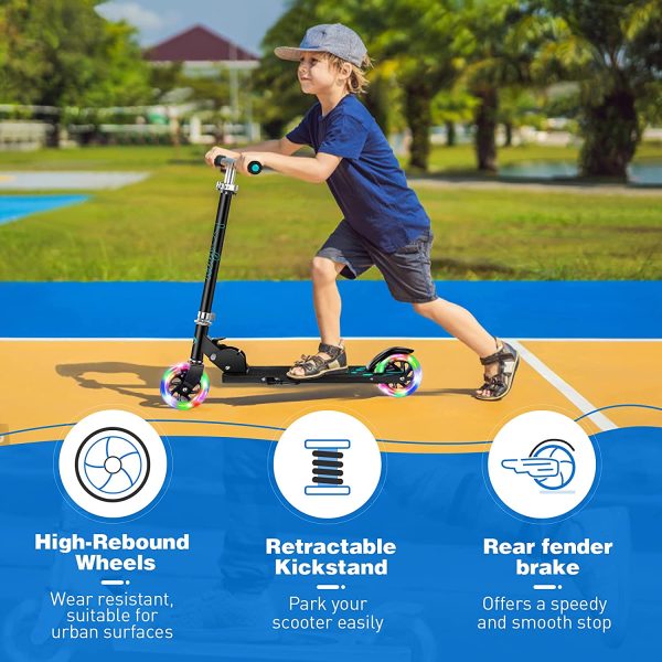 BELEEV Scooter for Kids, 2 Wheels Folding Kick Scooter for Children Girl and Boys, 3 Adjustable Height, Flashing Light Wheels, with Kickstand - Image 3