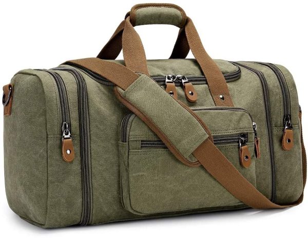 Expandable Canvas Holdall Bag for Men, 40L / 50L Large Duffel Bag for Men with Multi-Pockets, Overnight Weekend Bag, Unisex Holdall Travel Duffle Bag, Weekender Bag for Men & Women - Image 5