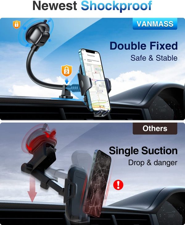 Car Phone Holder Windscreen Mount, [Stronger Suction] Shock-absorbing Mobile Phone Holder for Cars Dashboard Vent Universal Automobile Cradle Stand Compatible with iPhone Samsung - Image 3