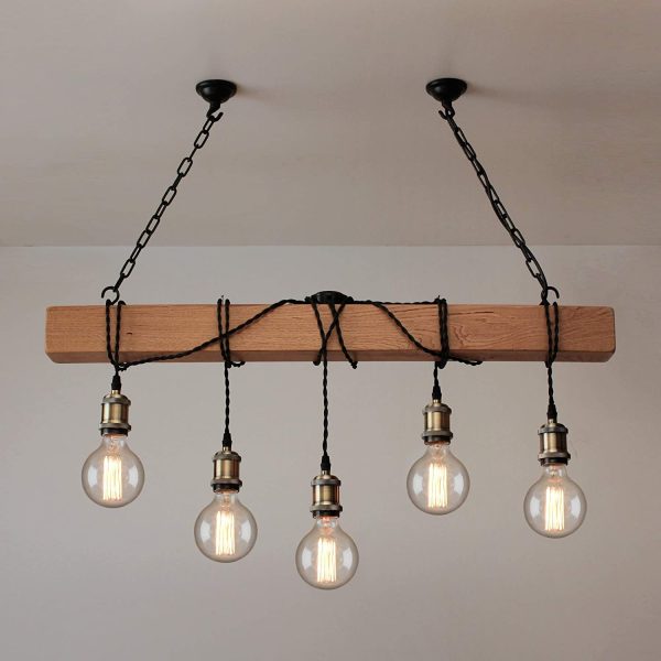 Handmade Rustic Wooden Chandelier - Wood Beam Industrial Pendant Lamp - Image 2