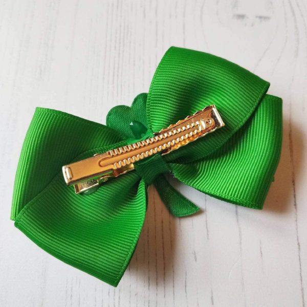 Lucky Green Shamrock Hair bow, Perfect for St Patricks day. 4" Bow on Alligator Clip. - Image 4