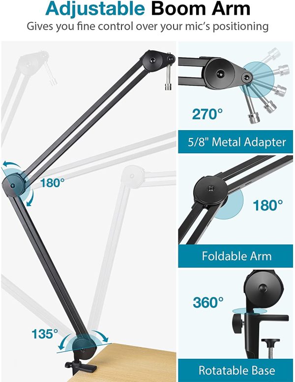 InnoGear Microphone Stand Large Mic Boom Arm Adjustable Clip Studio Suspension Scissor Arm Mount for Blue Snowball, Blue Snowball ICE, Blue Yeti, Blue Yeti X, Blue Yeti Pro, Blue Yeti Nano - Image 4