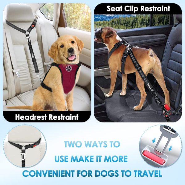 SlowTon Headrest Dog Car Seat Belt, Adjustable Dog Seatbelt Pet Car Safety Harness Restraint with Anti-Shock Elastic Bungee Buffer for Vehicles for Pets Cats Dogs Travel Walking Daily Use (Black) - Image 4