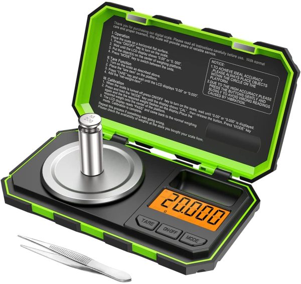 Digital Pocket Scale, 20g/0.001g Milligram Scale, Portable Jewelry Scale with 20g Calibration Weights and Tweezers, High Precision Scale with Tare and PCS Features for Chiristmas Green - Image 4