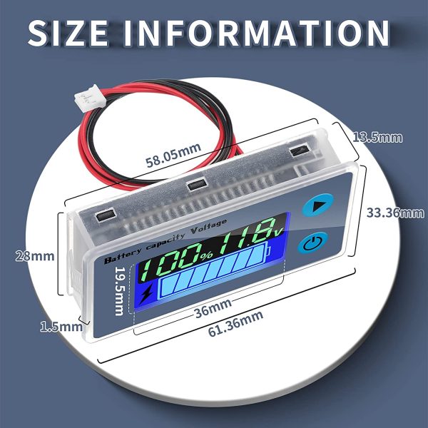 Multifunction LCD Battery Monitor, 10-100V Digital Battery Capacity Tester, Percentage Level Voltage Temperature Switch Meter Gauge LCD Display Marine RV Battery Power Indicator Panel - Image 2