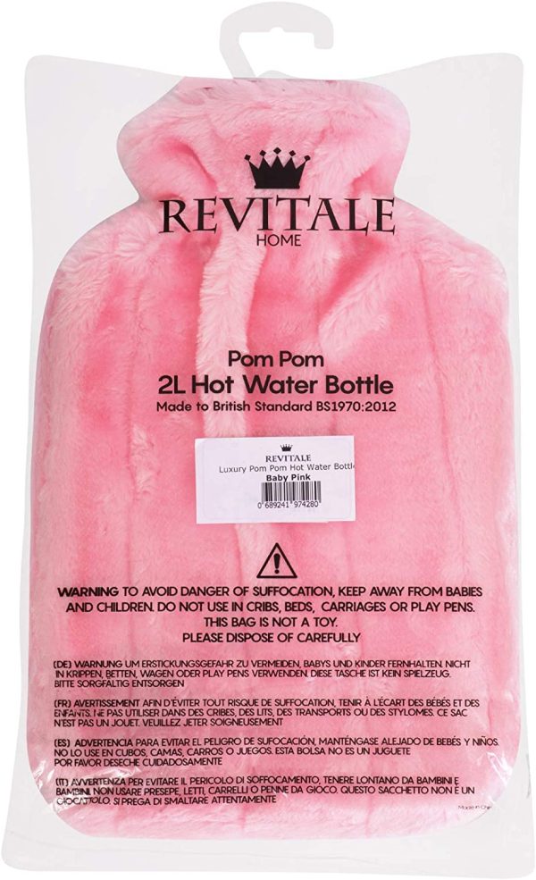 Luxury Cosy Faux Fur Pom Pom Hot Water Bottle - 2 Litre (Baby Pink)