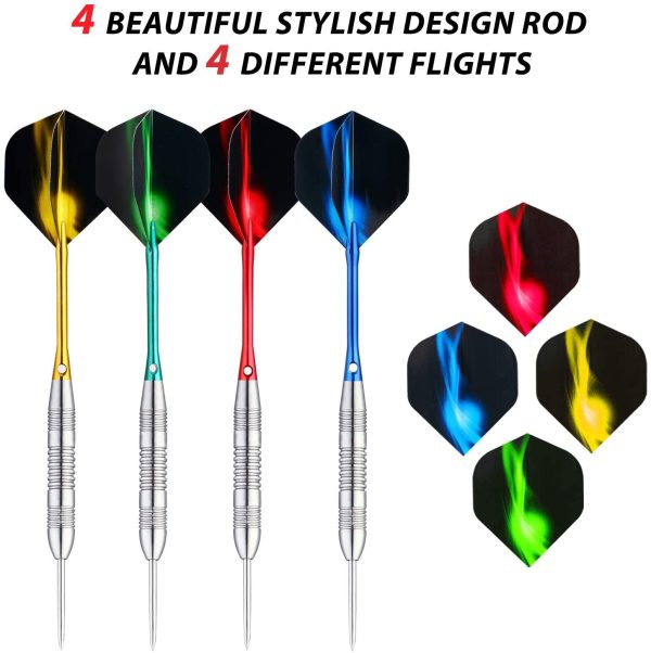 CENTAUR 12 Pack Steel Tip Darts, Professional 22 Grams Metal Dart Set with 4 Color Premium  and 4 Style PET Flights and Dart Case, Silver & Black??