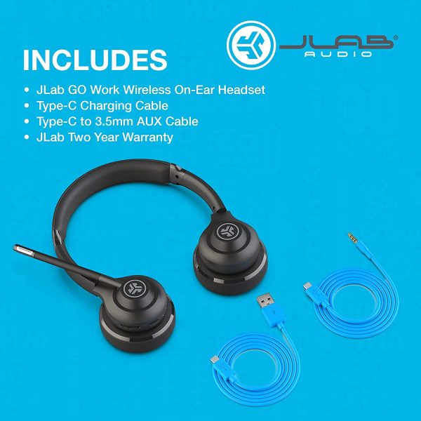 JLab Go Work Wireless Headsets with Microphone - 45+ Playtime PC Headset and Multipoint Connect via Bluetooth to Computer and Mobile - Wired or Wireless Bluetooth Headset with Microphone for Laptop - Image 6