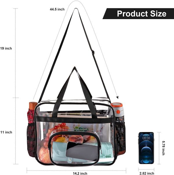 Large Clear Tote Bags Stadium Approved, See Through Crossbody Bag Transparent Bag + Adjustable Shoulder Strap