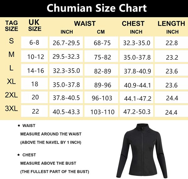 Chumian Women Hot Sweat Sauna Suit Track Jackets Workout Long Sleeve Tank Tops with Zipper Slimming Polymer Waist Trainer