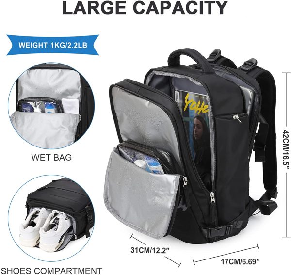 Large Travel Backpack Women, Carry On Backpack,Hiking Backpack Waterproof Outdoor Sports Rucksack Casual Daypack School Bag Fit 14 Inch Laptop with USB Charging Port Shoes Compartment - Image 5