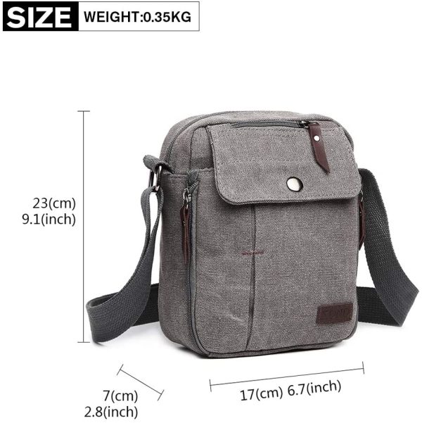 Kono Small Canvas Messenger Bag Men Shoulder Bags Travel Organizer Satchel Durable Multi-Pockets Sling Cross Body Bag Pack (Grey) - Image 5