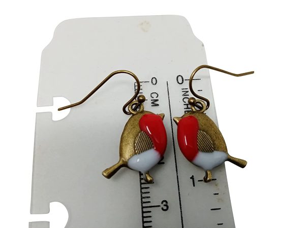 Robin bird dangle earrings hand resin enamelled in gift box. (BronzeRobinFH) - Image 4