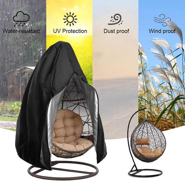 Patio Hanging Chair Cover - Egg Swing Cocoon Chair Cover with Zipper, Outdoor Waterproof Windproof Durable Heavy Duty Garden Furniture Protector, 190x115cm - Image 4