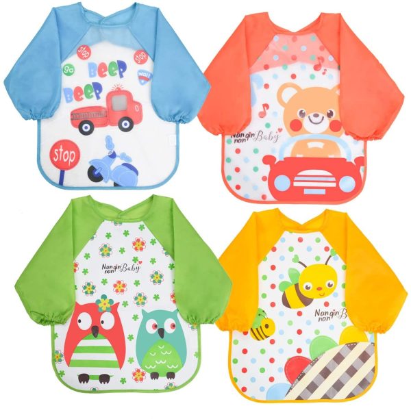 Vicloon Bibs with Sleeves, 4 Pcs EVA Baby Bib Waterproof Long Sleeve Bib Unisex Feeding Bibs Apron Lovely Cute Cartoon Bibs for Infant Toddler 6 Months to 3 Years Old - Image 6