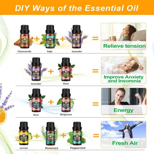 Essential Oils for Diffusers for Home, Diffuser Oil 18x10mL, Tea Tree, Lavender, Eucalyptus, Frankincense, Lemon Grass, Rosemary, Orange, Mint, Lemon, Cinnamon, Bergamot, Ylang-Ylang, Grapefruit, etc. - Image 5