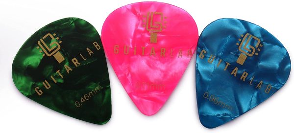 Guitar Pick Gift Tin by Guitar Lab | Guitar Accessories | Celluloid plectrums for electric, acoustic, bass guitar or ukulele | 18pcs. 0.46mm, 0.71mm and 0.96mm - Image 2