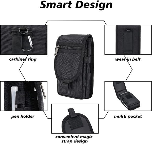 Large Smartphone Pouch Belt Pouch, Cell Phone Holster, Phone Case Tool Holder Gifts,Tactical Carrying Case Belt Loop Pouch Men's, Women's Waist Pocket for Hiking, Camping, Barbeque, Rescue Essential - Image 2