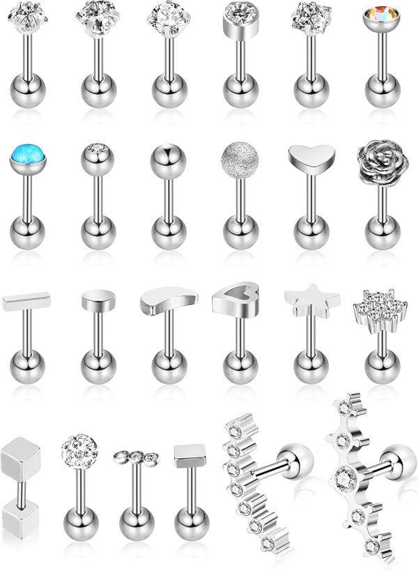 Hicarer 24 Pieces 16G Stud Earrings Stainless Steel Ear Piercing Jewelry Cartilage Earring Set for Women Girls Favors (Spherical Earring Backs) - Image 5