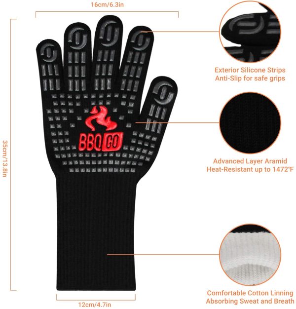 Inkbird BBQ Gloves Heat Resistant, 1472?H Extreme Heat Resistant Grill Gloves, Long Wrist Protect, Non-Slip Silicone, Barbecue Gloves for Cooking BBQ - Image 2