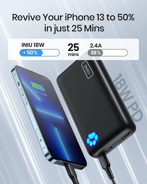 INIU Power Bank, Compact 18W PD3.0 QC4.0 Fast Charging 20000mAh Portable Charger, Tri-Outputs USB C Powerbank Phone Battery Pack for iPhone 13 12 11 X 8 Samsung S21 Huawei Xiaomi Airpods iPad etc. - Image 7