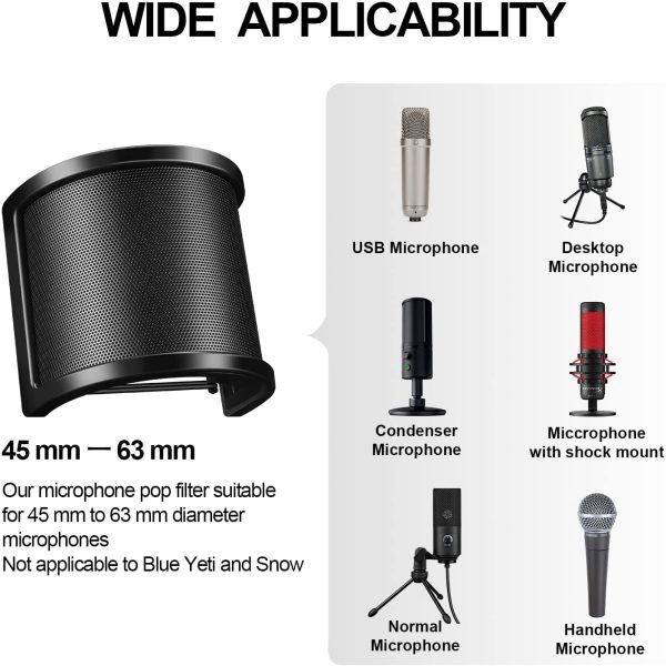 Pop Filter, Aokeo Profressional Three Layers Metal Mesh & Foam & Etamine Layer Microphone Pop Filter,Microphone Windscreen Cover,Handheld Mic Shield Mask for Vocal Recording, YouTube videos, Streaming - Image 9