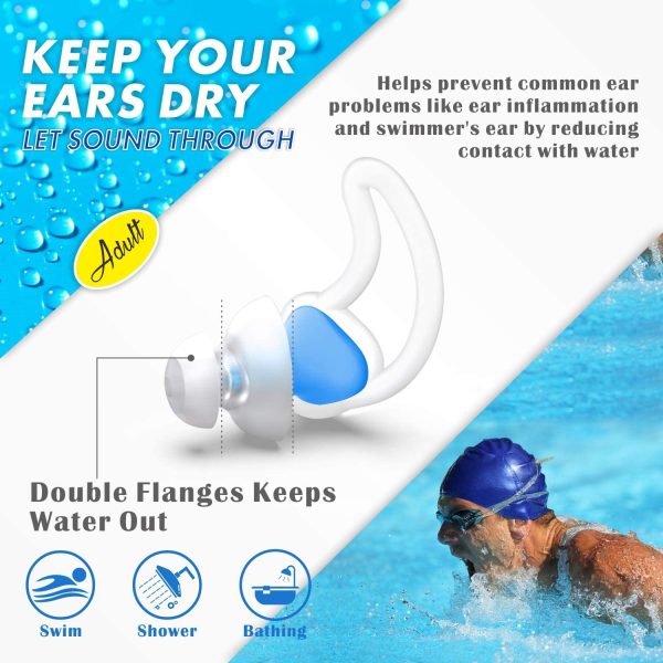 Hearprotek 2 Pairs Swimmer Ear Plugs, Upgraded Silicone Custom-fit Water Protection Swimming earplugs for Swimmers Water Pool Shower Bathing and Other Water Sports - Image 4