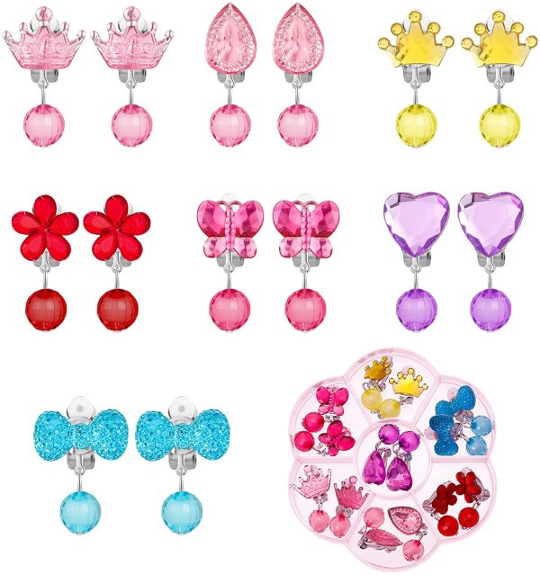 FRIUSATE 7 Pairs Clip On Earrings for Girls Dress Up Earrings Princess Play Earrings Set for Girls, No Pierced Design Earrings Princess Accessories for Girls Birthday Gifts - Image 2