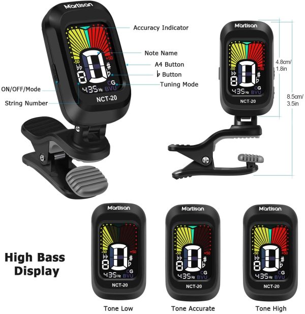 MARTISAN Guitar Tuner Clip on Chromatic Digital Electric Tuner for Acoustic Guitar, Bass, Violin, Ukulele, Mandolin, Battery Included - Image 7