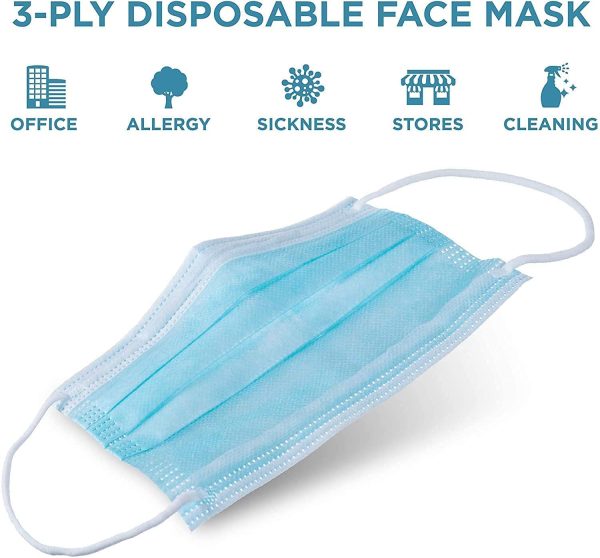 Face Masks-PACK of 100 | EXTRA VALUE-3 Layer Disposable Face Mask with Soft and Adjustable Ear Loop| Dustproof-Breathable | Comfortable, Protective and Suitable Face Covering For Sensitive Skin-(100) - Image 6