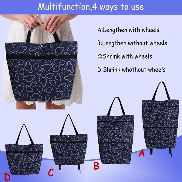 Foldable Shopping Bag with Wheels, Collapsible Trolley Bag on Wheels for Women, Reusable Multi-Function Shopping Travel Tote Bag, Heavy-Duty Capacity Bag#7306 - Image 6