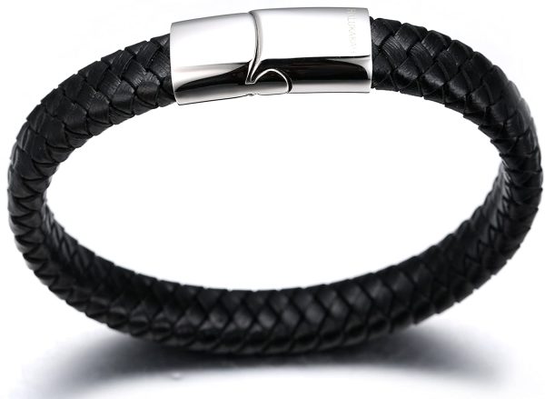 HALUKAKAH Kids ?? Solo Junior ?? Boy's Genuine Leather Bracelet Classic Black 6-12 Y/O. Titanium Magnetic Clasp 7"/18cm,Free Giftbox - Image 3