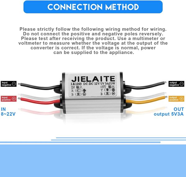 Car Power Converter Waterproof 12V to DC 5V Buck Voltage Regulators 3A 15W Voltage Converter Module for Car Truck Boat Solar System, Accept DC 8V - 22V Inputs - Image 2